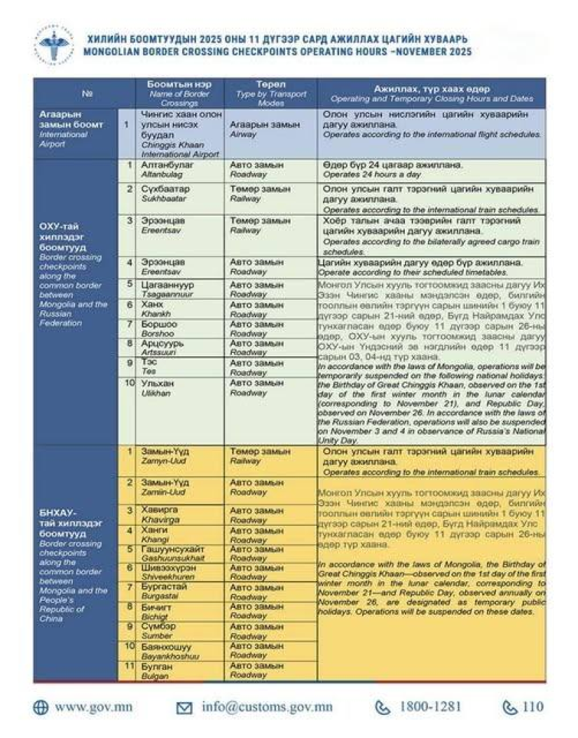 Баярын өдрүүдэд зарим хилийн боомтууд түр хаана