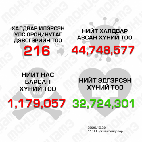Халдвар илэрсэн улс орны тоо 216 боллоо