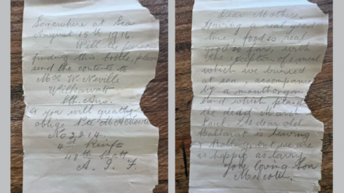 Австрали цэргүүдийн 1916 онд бичсэн зурвастай лонх олджээ