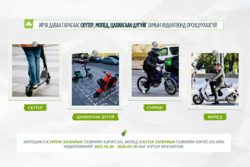Даваа гаргаас эхлэн скүтер, мопед, цахилгаан дугуйг замын хөдөлгөөнд оролцуулахгүй